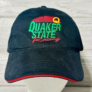 Quaker State Racing Hat Black Embroidered Adjustable Buckle Strapback Cap Mens